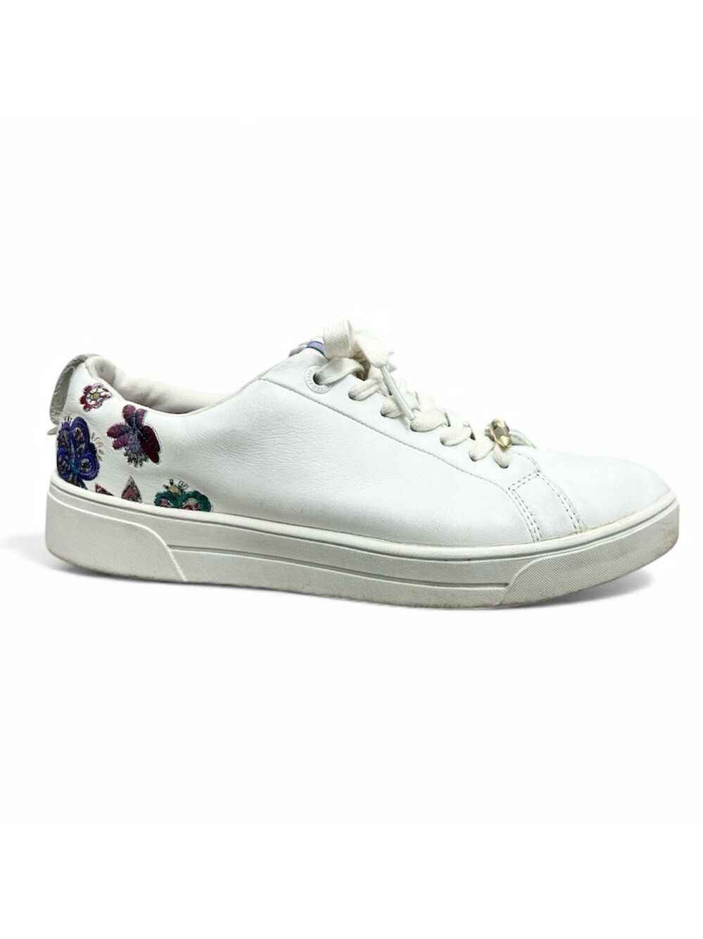 Ted Baker London white leather embroidered flowers sneakers shoes US 7